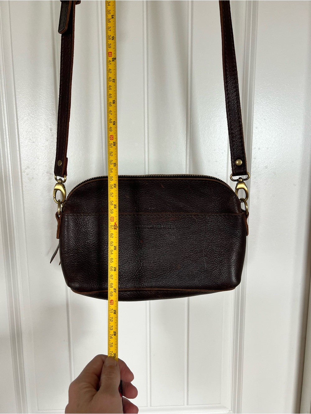 Portland Leather Dark Brown Crossbody Bag with Brass Hardware